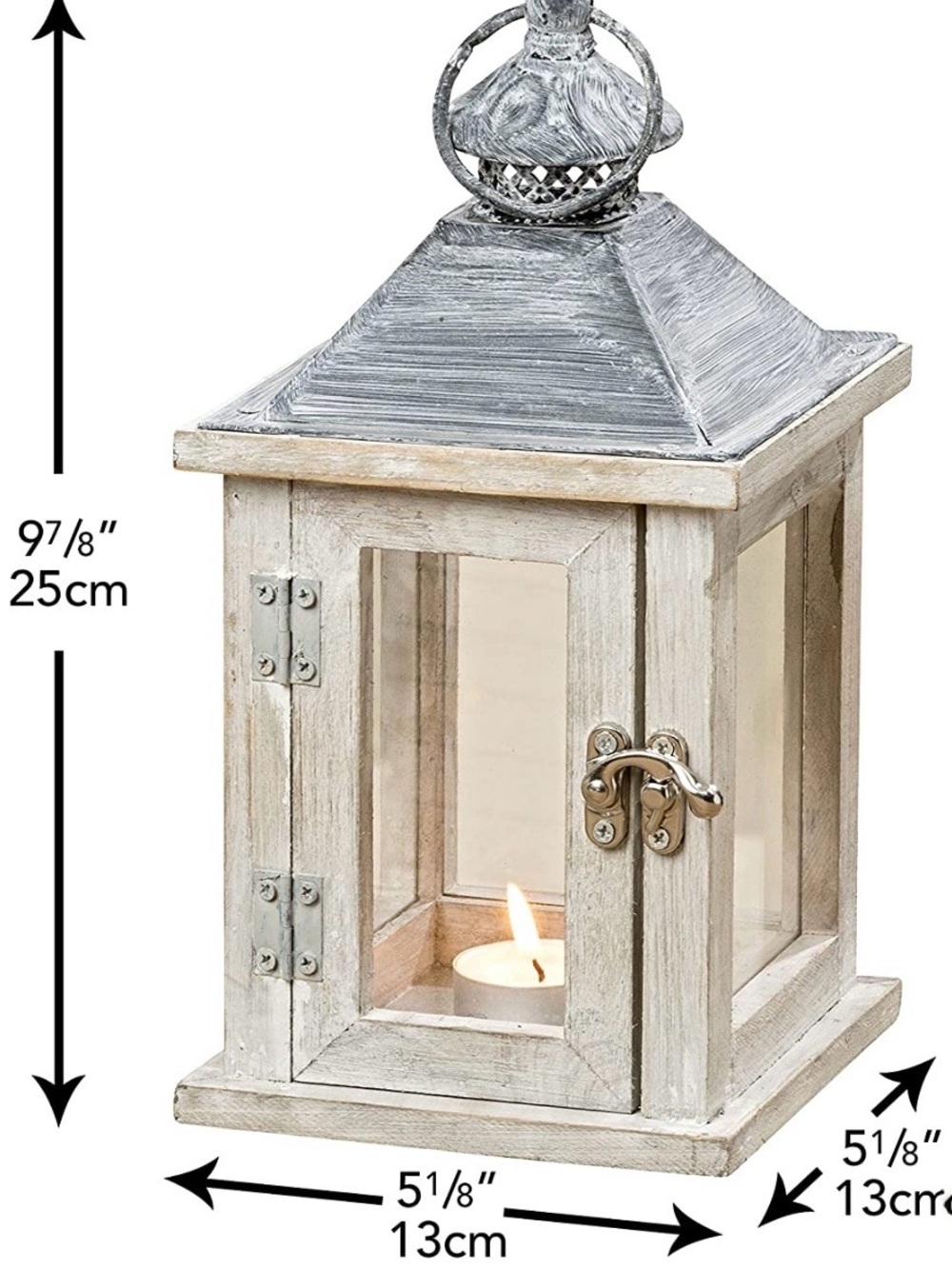 Rustic Whitewashed Wood & Metal Lantern Candle Holder or Photo Box - Picture 5 of 7